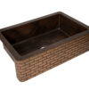 Olde Copper 33x22" Rectangular Farmhouse Kitchen Sink - Bronze Copper Kitchen Sink for Home Improvement. (Straight Apron - Bricks Design - Dark Patina)