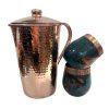 Olde Copper 3 - Piece Pitcher Set - Pure Copper Glasses- Copper Cups for Drinking. (Drop Shape Tumblers - Shiny and Blue Marbled Finishes)